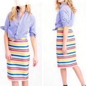 J.Crew Size 8 Rainbow Colorful Jacquard Striped Pencil Skirt Style E7407